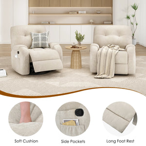 Modern Electric Power Recliner Chair, 108°–165° Adjustable Recline with Long Footrest, Thick Cushioned Seat & Side Pockets