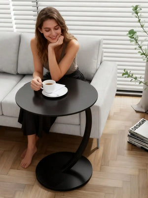 Solid Wood Round Coffee Table with Double-Layer Storage, Modern Living Room Side Table