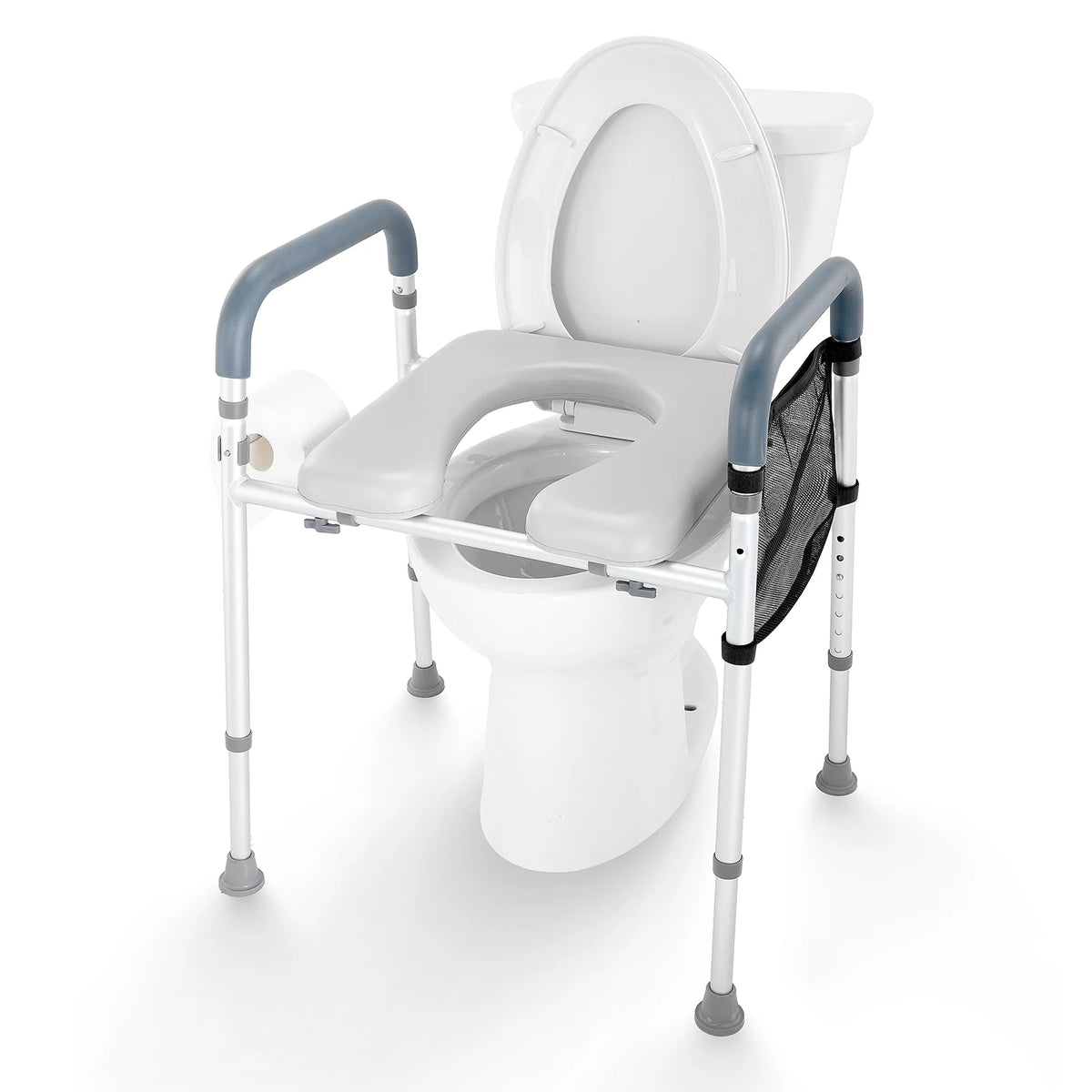 Height Adjustable Raised Toilet Seat with Padded Arms – 7-Level 19.3–25.2" Toilet Riser, 350 lb Capacity