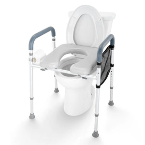 Height Adjustable Raised Toilet Seat with Padded Arms – 7-Level 19.3–25.2" Toilet Riser, 350 lb Capacity
