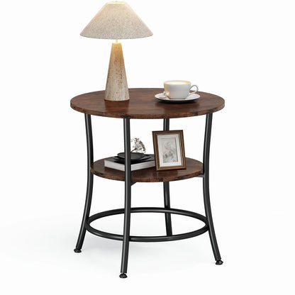 21.85" Round 2-Tier Side Table with Storage Shelf & Metal Frame for Living Room and Bedroom