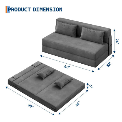 4-in-1 Folding Sofa Bed – Convertible Corduroy Loveseat Sleeper Couch with Pillow, Space-Saving Fold-Out Chair Bed