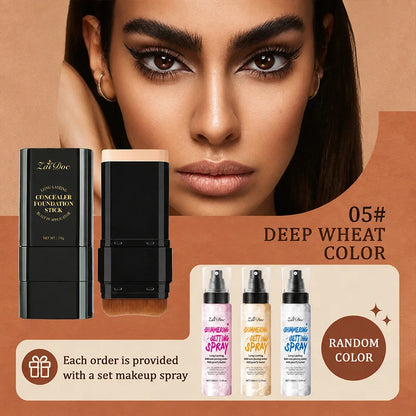 2-in-1 Foundation & Concealer Stick with Setting Spray, Full Coverage, 7 Shade Options