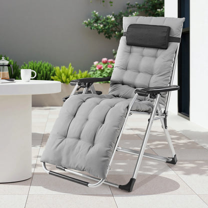 Zero Gravity Reclining Lounge Chair – Portable Folding Outdoor Chair with Removable Cushion & Cup Holder Tray