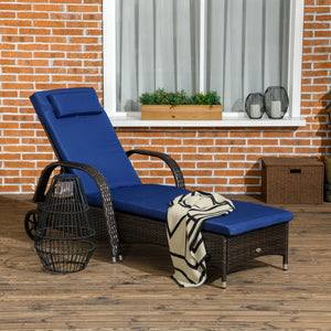 Outdoor PE Rattan Reclining Sofa – Adjustable Patio Lounge Couch with Cushion, Armrests, Headrest & Rolling Wheels, Brown