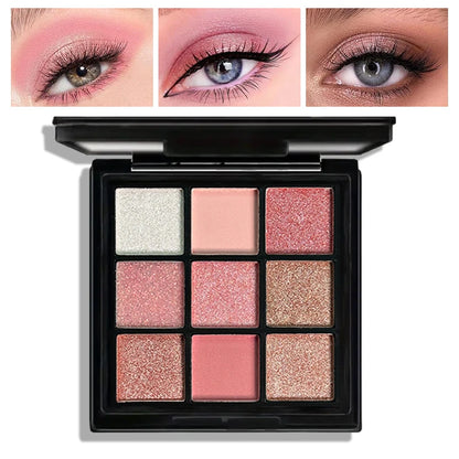9 Shades Pink Rose Eyeshadow Palette Matte Shimmer Glitter Waterproof Long Lasting Pigmented Portable Daily Party Eye Makeup For Women Makeup