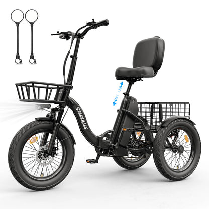 1200W Folding Electric Tricycle for Adults, 748.8Wh Removable Battery, 18"×3" Fat Tires, Step-Through, Up to 60-Mile Range