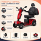 4-Wheel Heavy Duty Mobility Scooter for Adults, Full Suspension, Pneumatic Tires, Swivel Seat, Bluetooth, Keyless Start, USB Charging