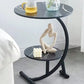 Round C-Shaped Side Table with Faux Marble Top, 2-Tier Metal Frame End Table for Living Room & Bedroom