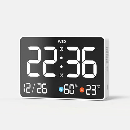 11-Inch LED Digital Alarm Clock with Large Display, Date, Day, Temperature & Humidity, Dual Alarms, Wall & Tabletop