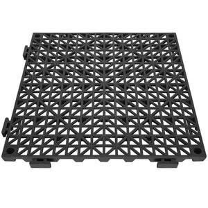 12-Pack Interlocking PVC Drainage Floor Tiles 12x12 Inch, Non-Slip Modular Mats for Bathroom, Kitchen & Pool, Black