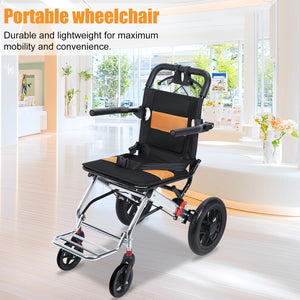 Lightweight Foldable Transport Wheelchair – 15.75" Seat Portable Travel Chair with Handbrakes