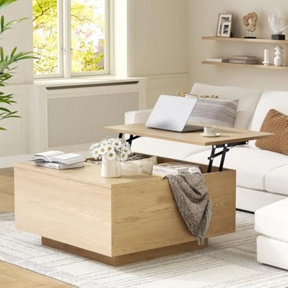 31.5" Walnut Lift-Top Coffee Table with Hidden Storage & Adjustable Height, 15"–20.5"