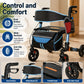 Lightweight All-Terrain Rollator Walker with Seat – Foldable Aluminum Walker, 8" Rubber Wheels, Blue