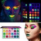 24-Color Rainbow Neon Eyeshadow Palette, UV Blacklight Glow, Matte Shimmer & Glitter, Highly Pigmented Waterproof Eye Makeup