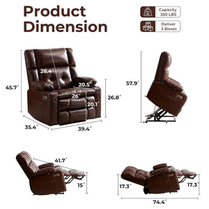 Dual Motor Power Lift Recliner Chair with Massage & Heat – Oversized Lay-Flat Lift Assist Chair with Arm Storage for Seniors