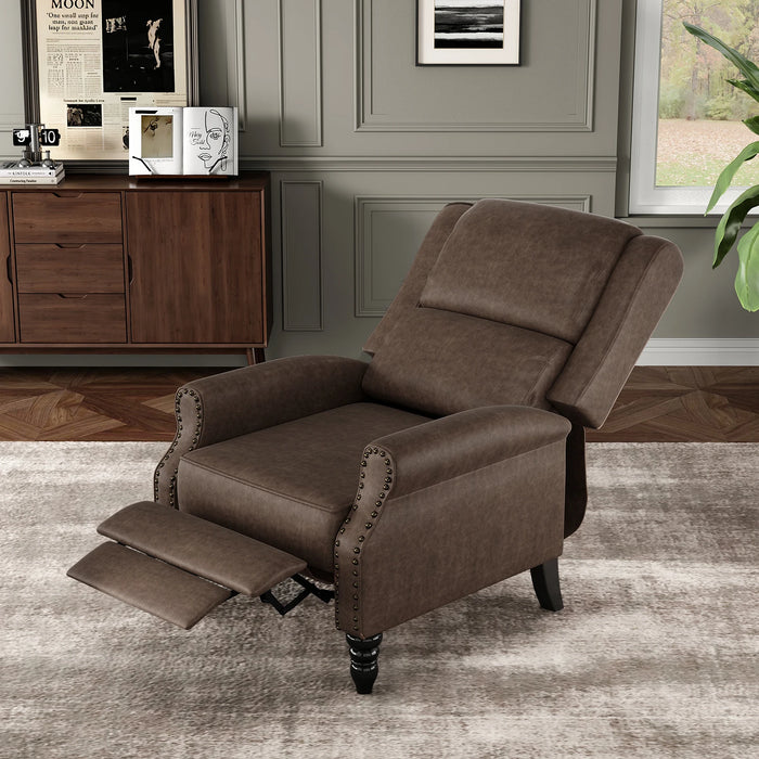 Modern Faux Leather Pushback Recliner Chair, Manual Reclining Armchair for Living Room & Bedroom