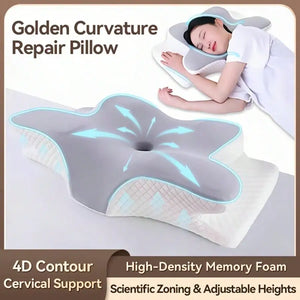 Butterfly Memory Foam Cervical Pillow – Ergonomic Contoured Neck Support Sleeping Pillow with Washable Cover for Side & Back Sleepers