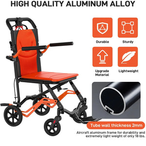 Ultra-Lightweight Foldable Transport Wheelchair – 18 lbs Aluminum Travel Chair with Flip-Back Armrests & Handbrakes