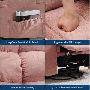 Power Lift Recliner Chair with Massage & Heat, Extra-Wide 360° Swivel Rocker with Adjustable Headrest, Footrest & Side Pockets