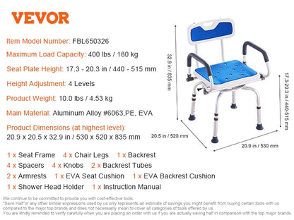 360° Swivel Shower Chair – Height Adjustable Bath Seat with Armrests, Backrest & Non-Slip Feet for Seniors