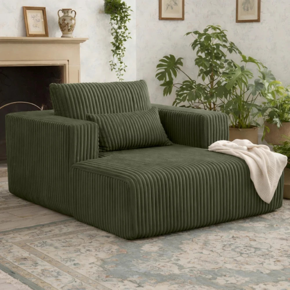 62.6-Inch Convertible Sofa Bed – 1-2 Seater Corduroy Sleeper Couch with 2 Lumbar Pillows for Small Spaces, Green
