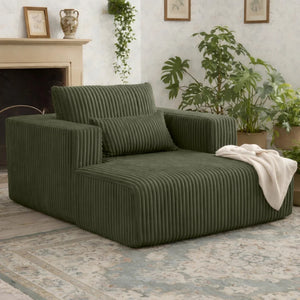 62.6-Inch Convertible Sofa Bed – 1-2 Seater Corduroy Sleeper Couch with 2 Lumbar Pillows for Small Spaces, Green