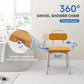 Swivel Shower Chair for Seniors with Back & Arms – Adjustable Height Rotating Bath Seat, Non-Slip Aluminum Frame