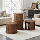Walnut Round Nesting Coffee Table Set of 2 with Sliding Door Storage, Modern Side Tables for Living Room & Bedroom