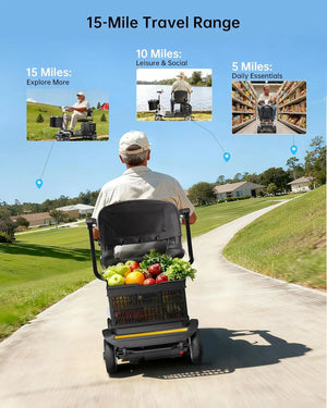 4-Wheel Folding Mobility Scooter for Adults – 250W Motor, 15-Mile Range, 330 lb Capacity & Removable Battery