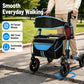 Lightweight All-Terrain Rollator Walker with Seat – Foldable Aluminum Walker, 8" Rubber Wheels, Blue