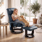 360° Swivel Massage Recliner Chair with Ottoman – 10-Point Vibration PU Leather Lounge Chair with Footstool & Remote, Blue