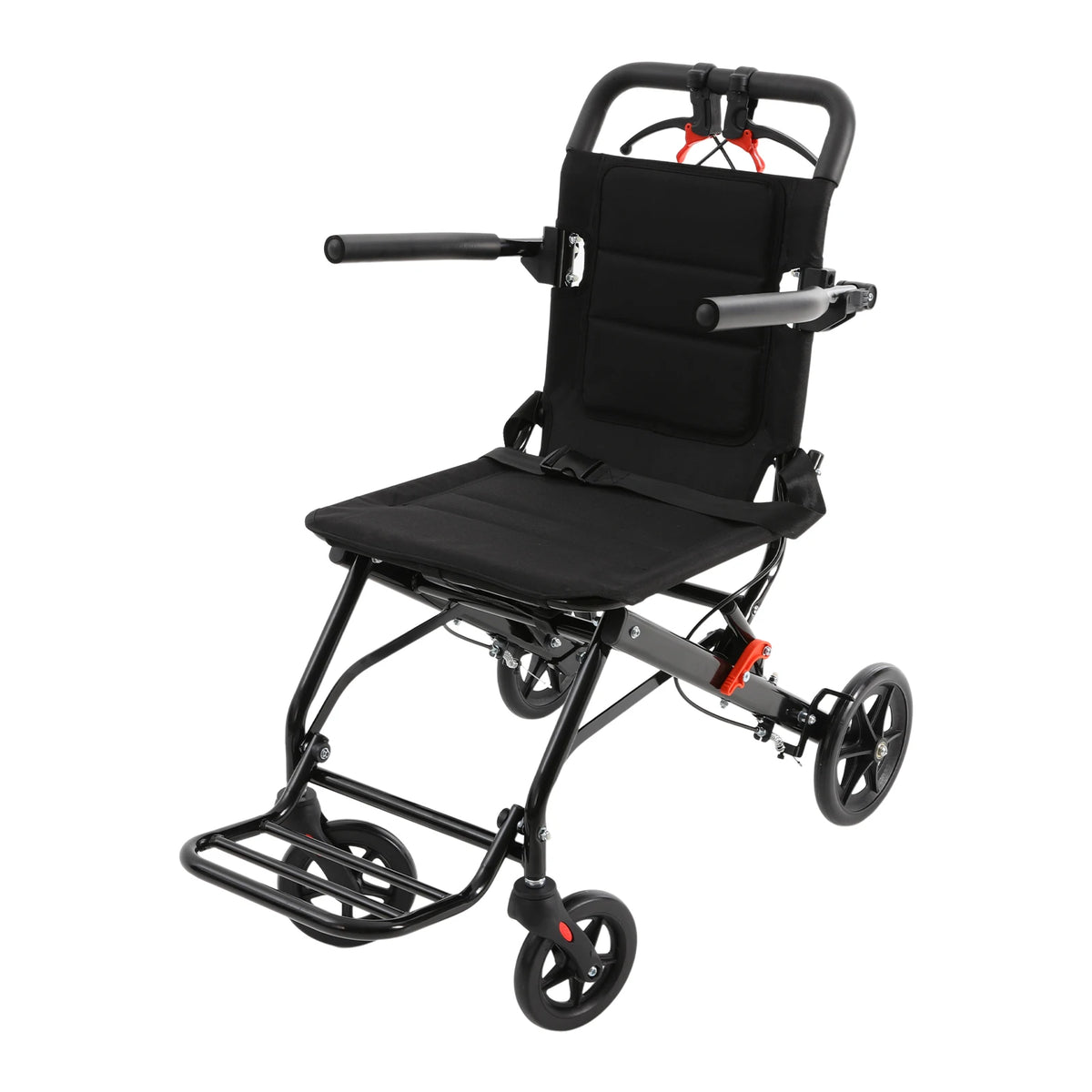 Ultra-Lightweight Foldable Transport Wheelchair – Portable Travel Chair with Handbrakes, 220 lbs Capacity