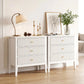 31.5" Fluted Nightstand with Charging Station & 3 Drawers, Raised-Leg Bedside Storage Cabinet for Bedroom & Living Room