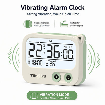 Portable Vibrating Digital Alarm Clock & Timer with Backlight, 3 Alarm Modes, Battery Powered Travel Clock