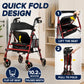 Heavy-Duty Rollator Walker with Seat – 350 lbs Capacity, Lightweight Foldable Frame, Adjustable Height & Storage