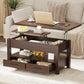 39.4" Lift-Top Coffee Table with 2 Drawers & Hidden Storage, Square Wood Center Table for Living Room & Home Office