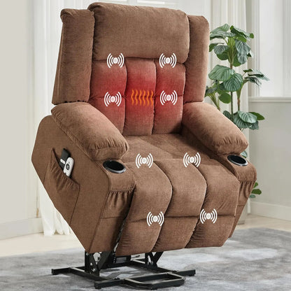 Power Lift Recliner Chair with Massage & Heat, 3-Position Electric Stand Assist Sofa with USB Ports, Cup Holders & Side Pockets