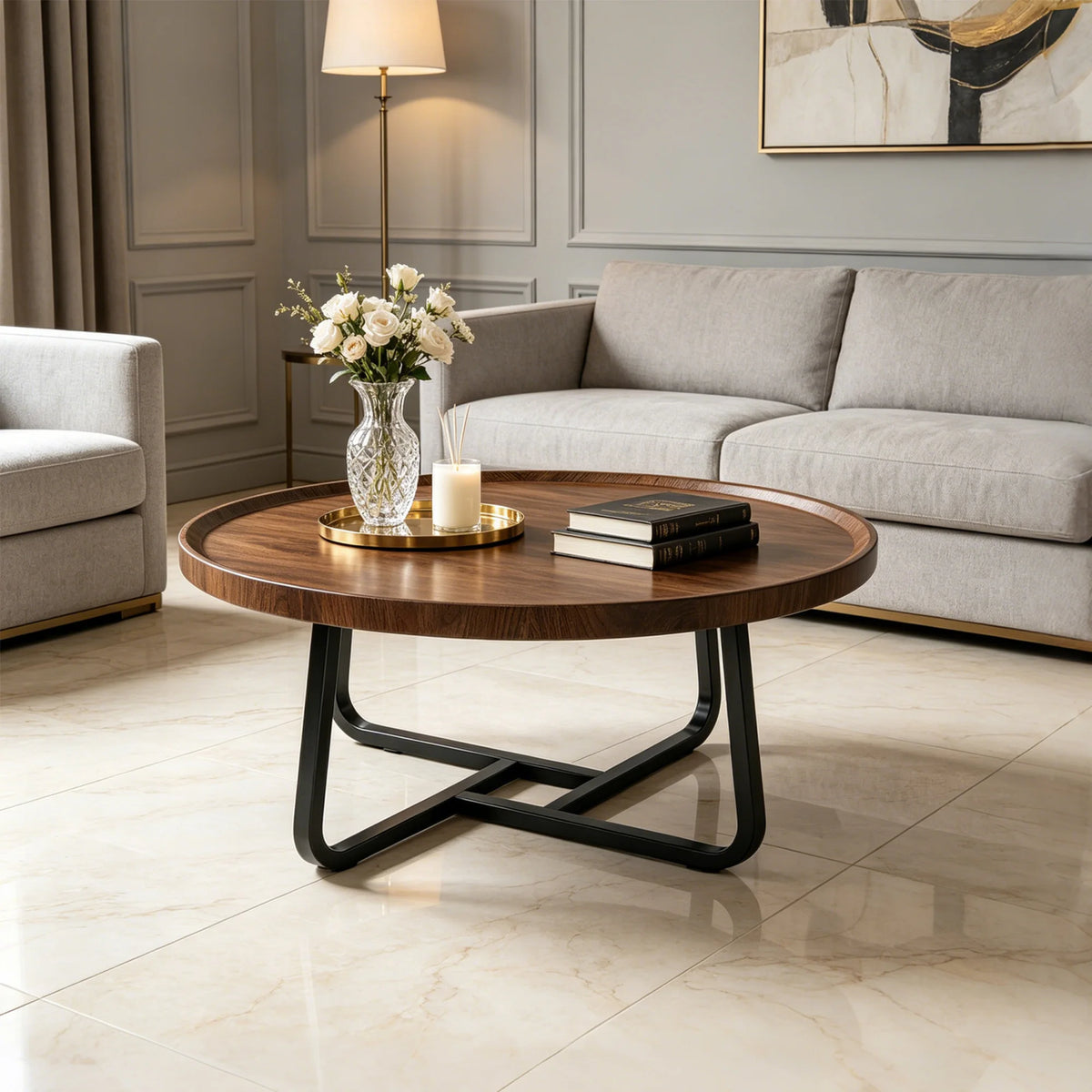 19.7" Minimalist Round Side Table with Metal Frame, Small Coffee & End Table for Living Room and Bedroom