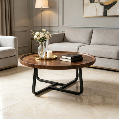 19.7" Minimalist Round Side Table with Metal Frame, Small Coffee & End Table for Living Room and Bedroom