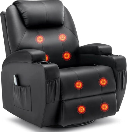 360° Swivel Rocking Recliner Chair with Massage & Heat – Manual Lounge Chair with Remote Control & Cup Holder