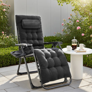 Zero Gravity Reclining Lounge Chair – Portable Folding Outdoor Chair with Removable Cushion & Cup Holder Tray