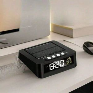 Solar Powered Car Digital Clock with Anti-Drowsiness Driving Reminder, Thermometer, LED Night Light, 6 Alarm Modes & USB Charging