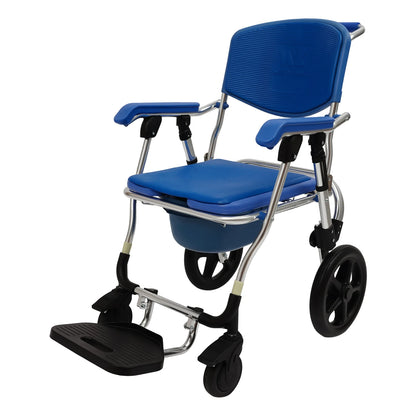 3-in-1 Folding Rolling Shower Commode Wheelchair – Bedside Toilet & Shower Chair with Armrests, Backrest & Wheels
