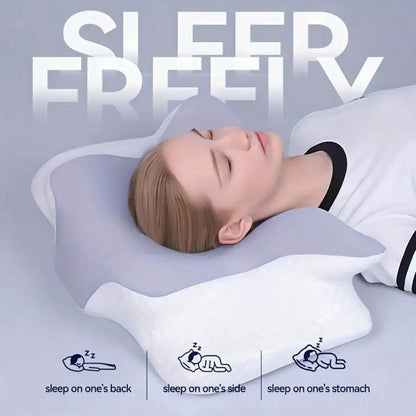 Butterfly Memory Foam Cervical Pillow – Ergonomic Contoured Neck Support Sleeping Pillow with Washable Cover for Side & Back Sleepers