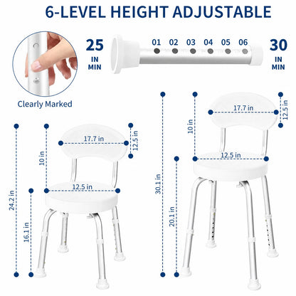 60° Swivel Shower Chair for Seniors – Height Adjustable Bath Seat with Backrest, Non-Slip Feet, 330 lb Capacity