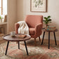 Round Nesting Coffee Table Set of 2, Wood & Metal Accent Side Tables for Living Room