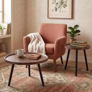 Round Nesting Coffee Table Set of 2, Wood & Metal Accent Side Tables for Living Room