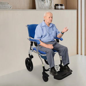 3-in-1 Folding Rolling Shower Commode Wheelchair – Bedside Toilet & Shower Chair with Armrests, Backrest & Wheels