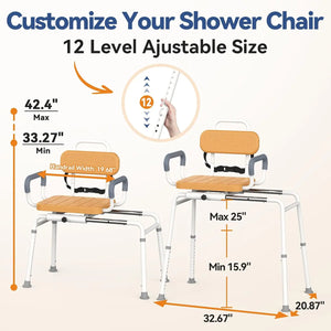 Sliding Swivel Tub Transfer Bench for Seniors – 350 lb Capacity Shower Chair, Wood Brown